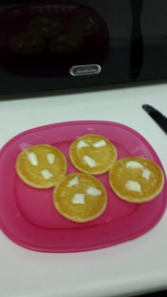 Oh the things we do for our grandbabies!
Kennedy wanted a butter smiley on each pancake....if course grammy obliged