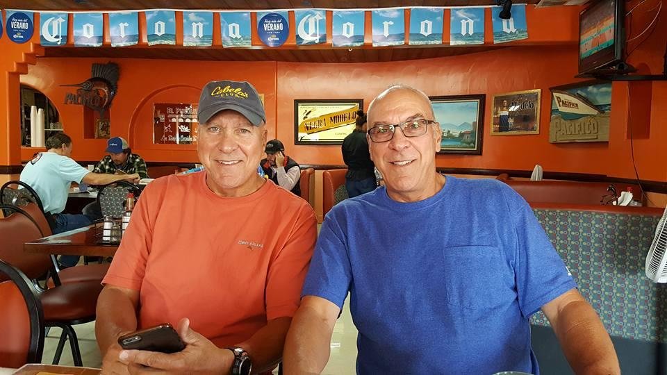 Twins, Len, and Brad at Mexican restaurant in Santa Maria.