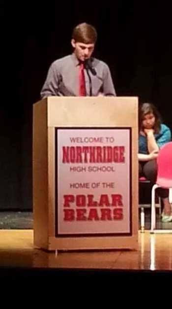 My #1 grandson meaning oldest, Master of Ceremony at Northridge High School Honor Society Induction-2014. One proud Nana!