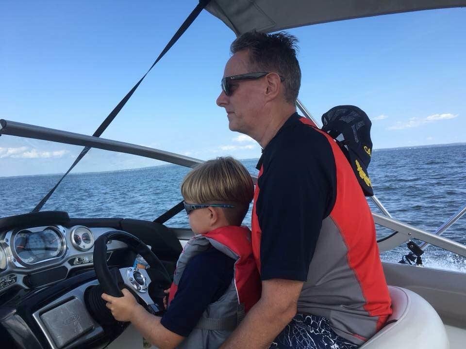 Caeden driving along the James River - with some help from Mr Newberry.