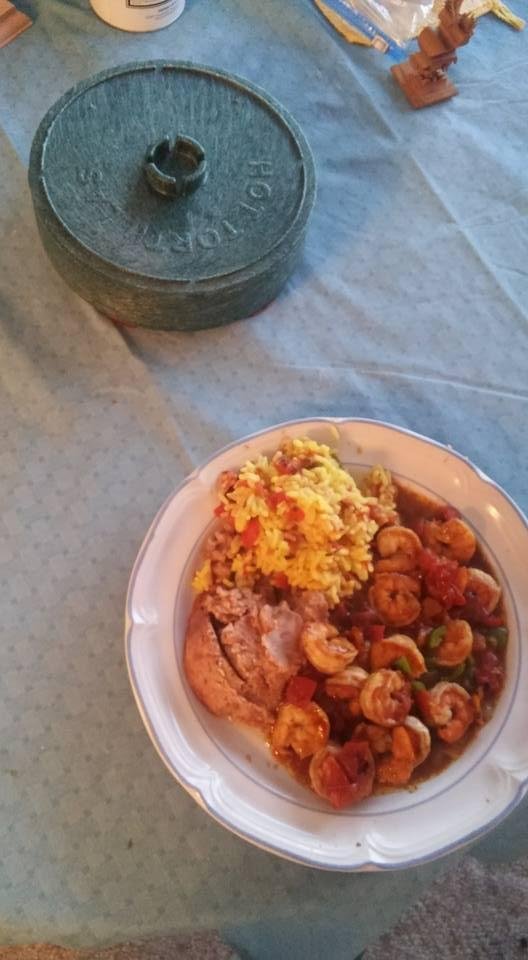 Shrimp Diablo, beans and rice served with warm corn tortillas!!