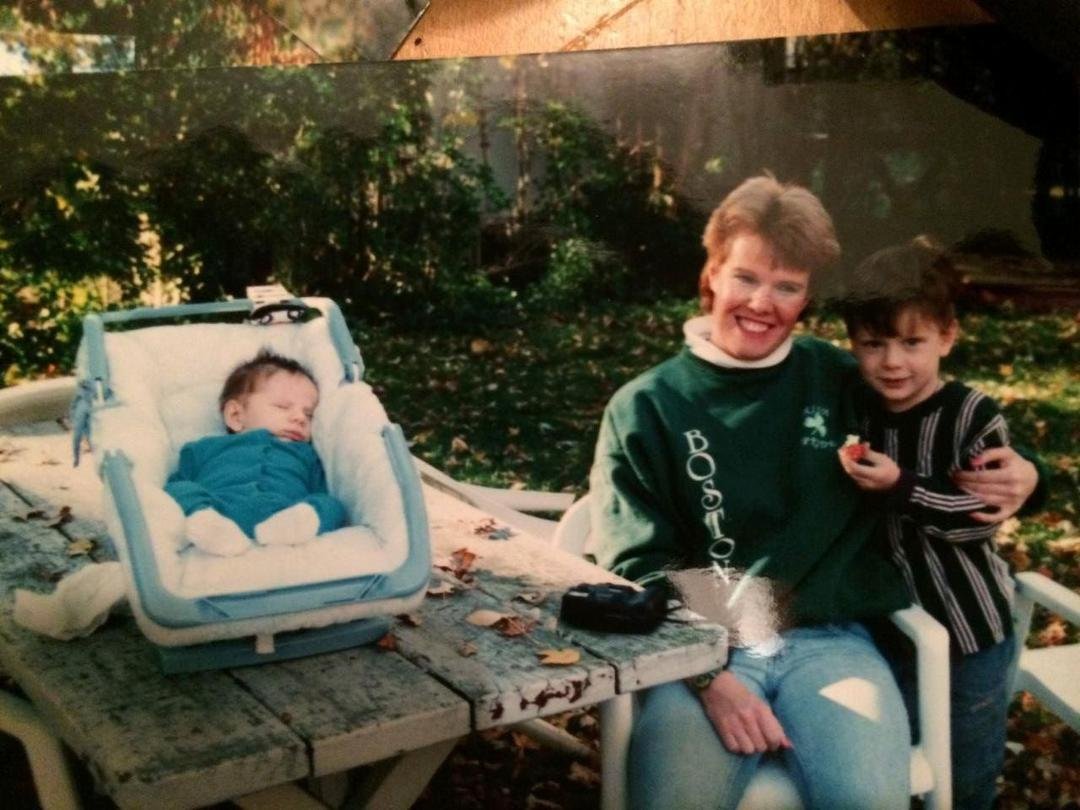 Another TBT with my cousin Cheryl's sons. Ben is the infant on the table. He will be 21 in September, And then me and Phil.