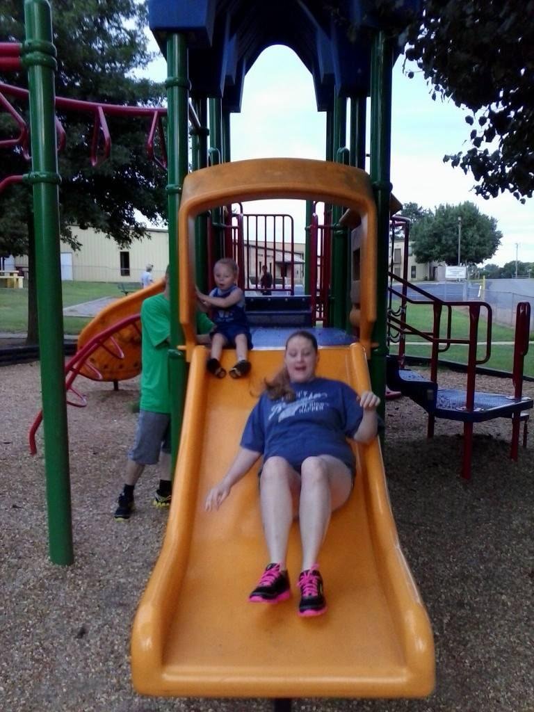 Anthony wood not go if mommy didn't go down the slid lol