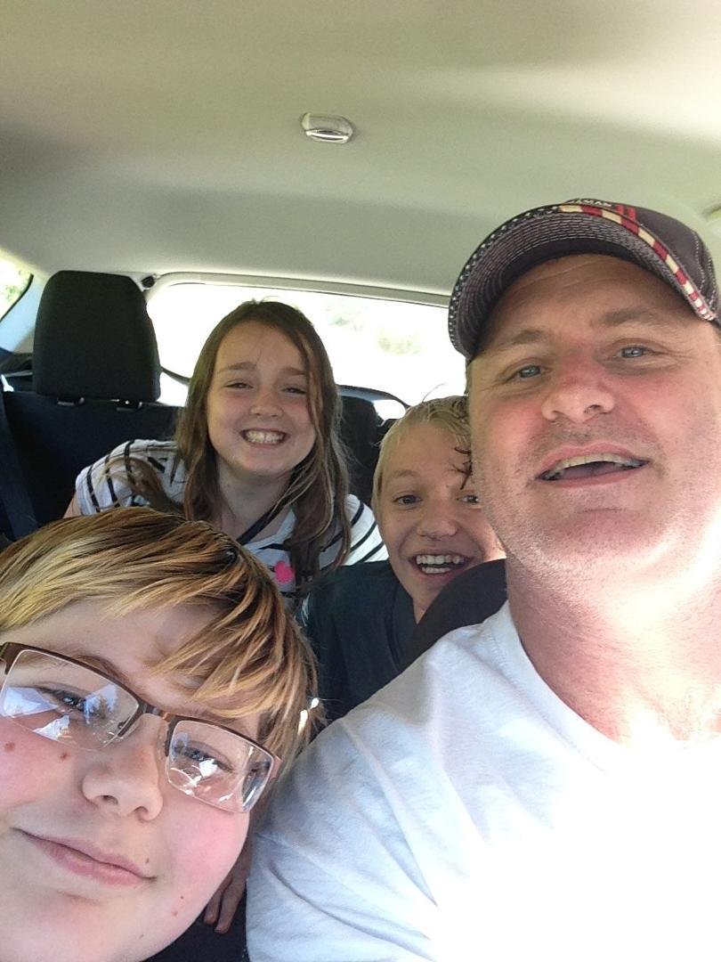my first selfie...me, michael ,hunter and Natalee,... great day with german shepherds ....
