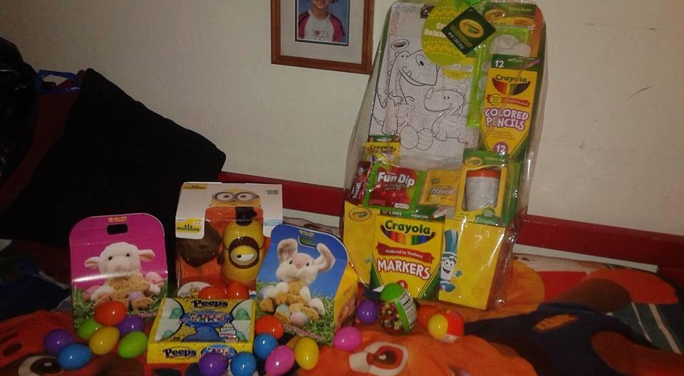 Tre's easter goodies, and i hid eggs all over the house and outside