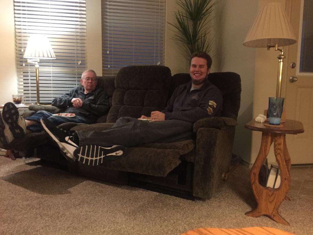 Grandpa & Grant enjoying pizza! So happy to have him here!