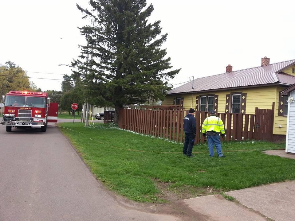 Fire truck at our sister darkened house as a fire started in the basement when Gary was putting wood in the wood stove. A firefighter kicked the door in and carried Dar to safety then got gary out. More later.