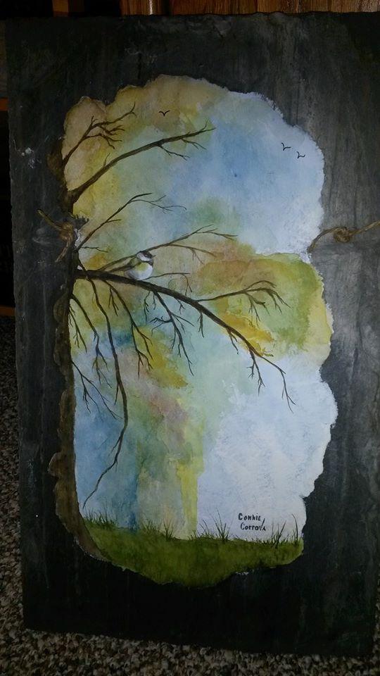 Having fun painting on slate!