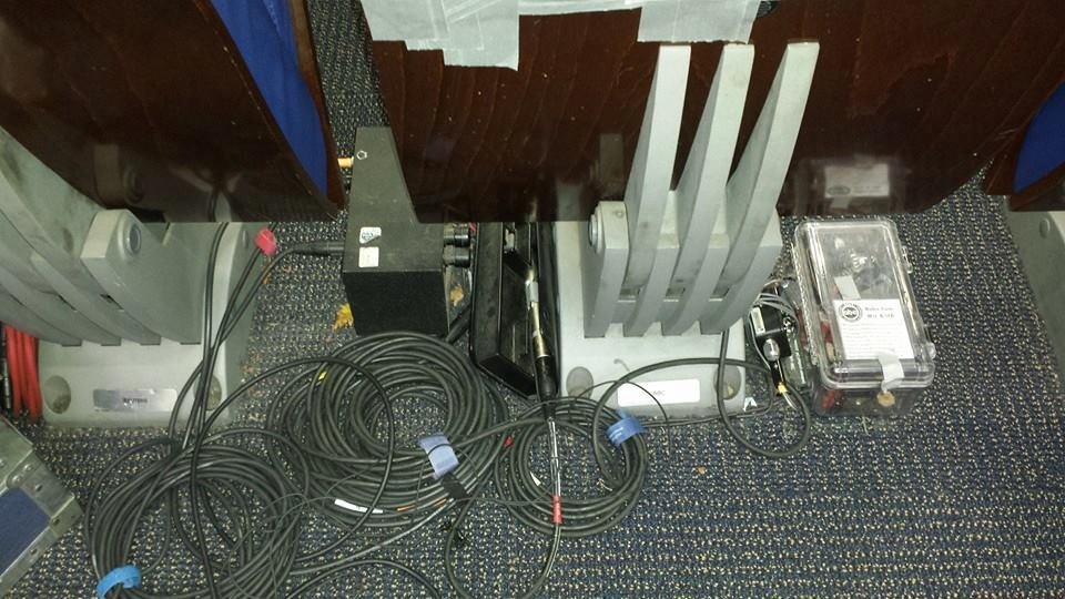 Network equipment in briefing room.