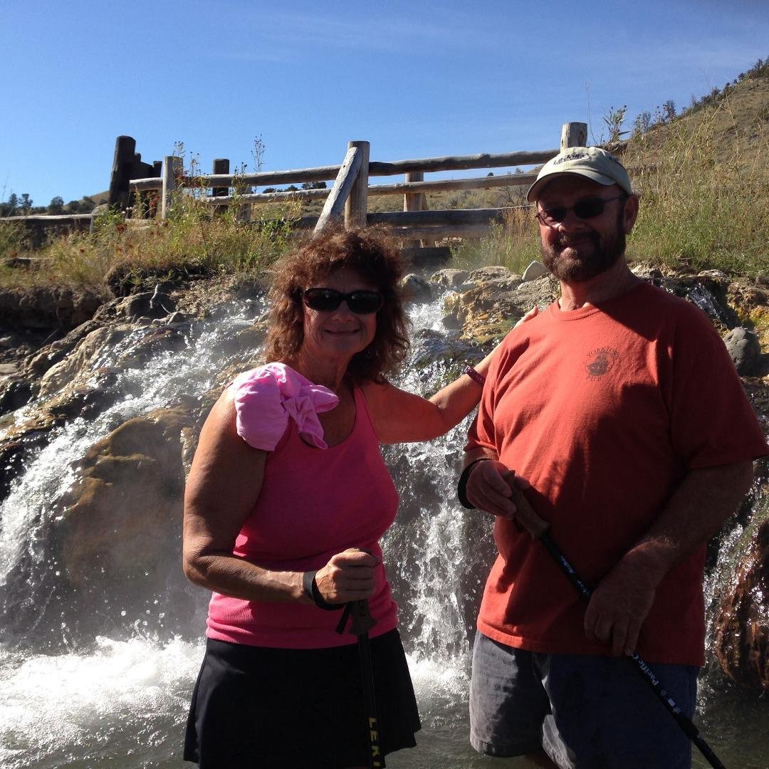Teresa, Aileen and me at boiling river in yellow stone while the band plays at my house in Stehekin.