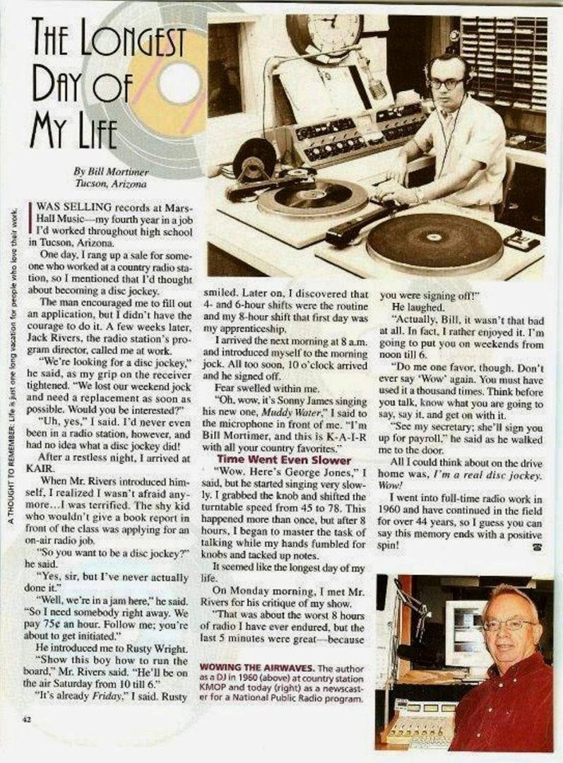 I had forgotten I "snapshot" this great article on Bill Mortimer. I know all of you Tucson jocks will love reading it. Of course you will have to double click it to be big enough to read.