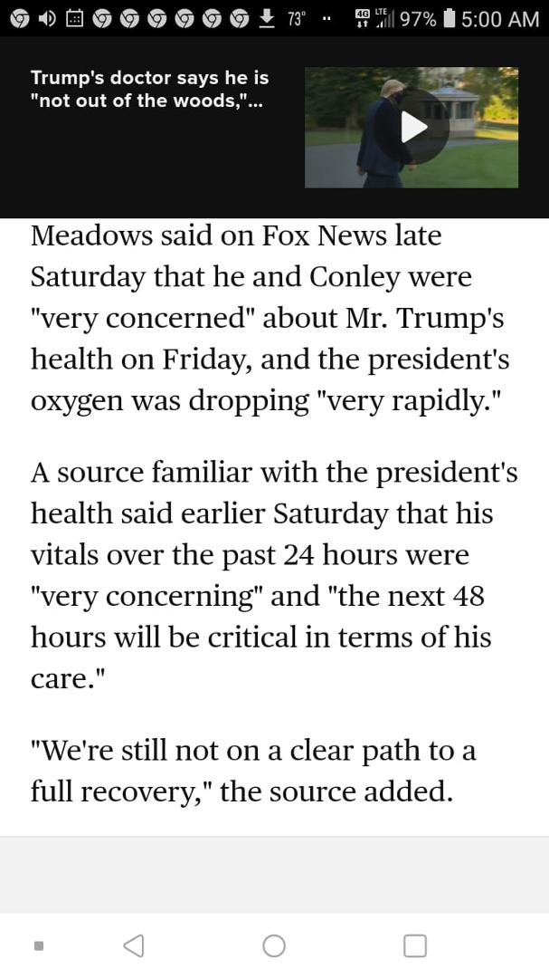 When blood oxygen drops means he is headed to ventilator where most die at his age and weight! I hope not ! but I'm afraid it's all over for Mr Trump