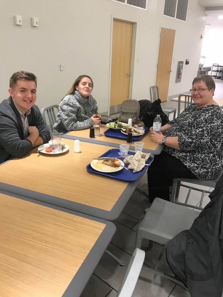 Grandma with Jordyn Cameron and her friend John in cafeteria at Seton Hall university in South Orange NJ. Grandpa was taking the picture. A great trip and a wonderful time with our granddaughter. Jordyn’s dad and mom also v