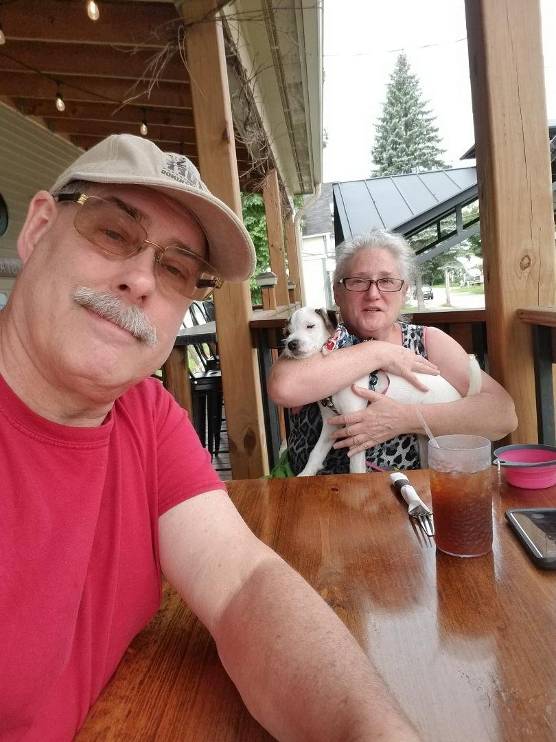 Having late lunch/early dinner at the Carraige House in Orleans, VT