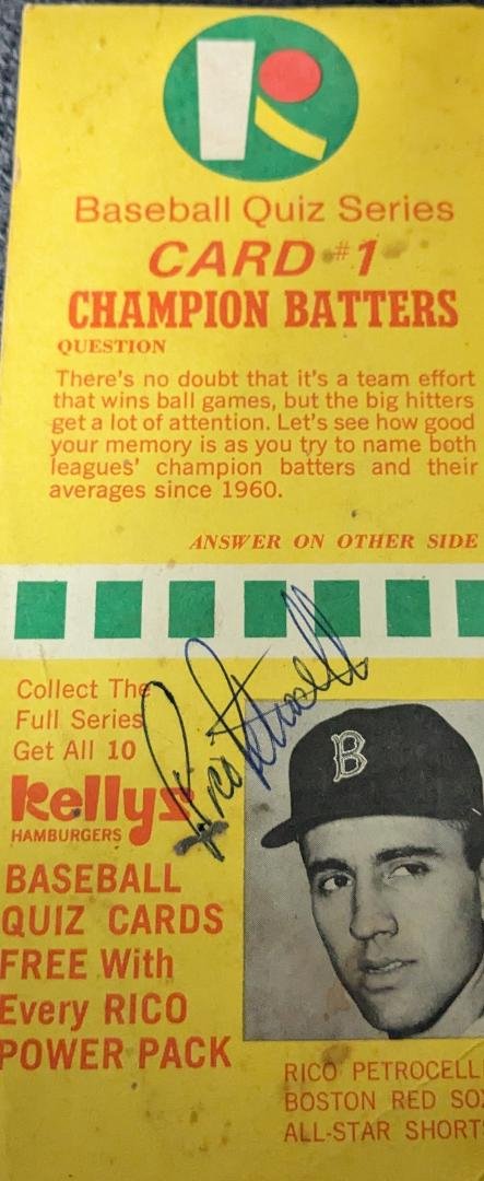 Someone posted about Kelly's Hamburger recently. Here is my Rico Petrocelli autograph from 1967 or 68.