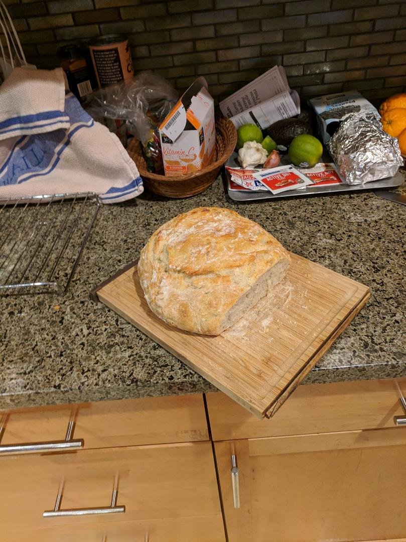 Nevaeh and I made delicious Dutch Oven bread. Rosemary and Sea salt.