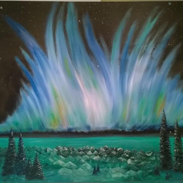 "Northern Lights" by Bham artist Bart Ehman, 36"x 48" oil on canvas...sharp, modern, unique painting that will make a statement in any setting