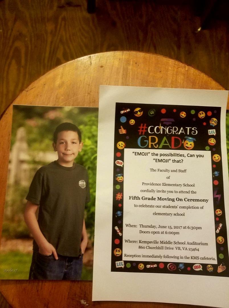 Time goes by so fast. Shawn graduates June 15, 2017. He will be in junior high in the Fall.. I'm so proud of him and to all my friends and family your all invited!!