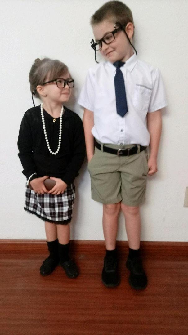 Scarlett and Ryder ready for "Dress up like the teacher" day.