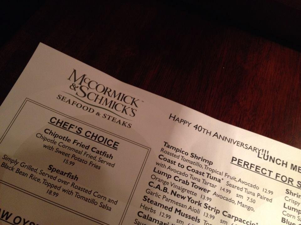 Our own personalized menu for our 40th celebration dinner with the one I love