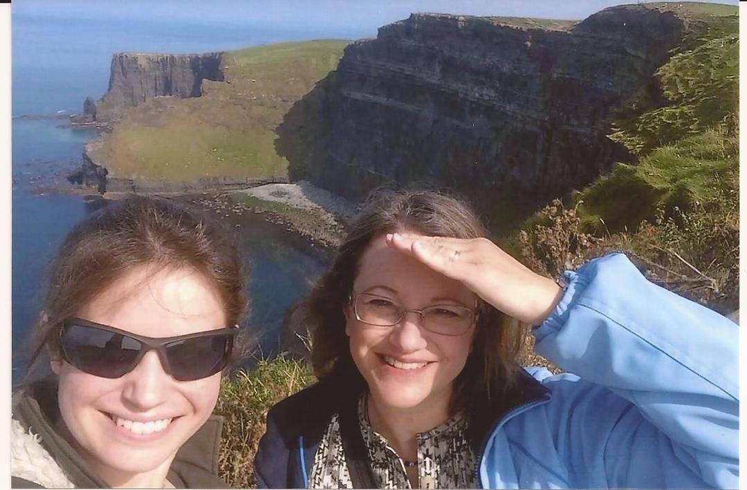 Katy and Becky at the Cliffs of Moher in Ireland, aka THE CLIFFS OF INSANITY in The Princess Bride.