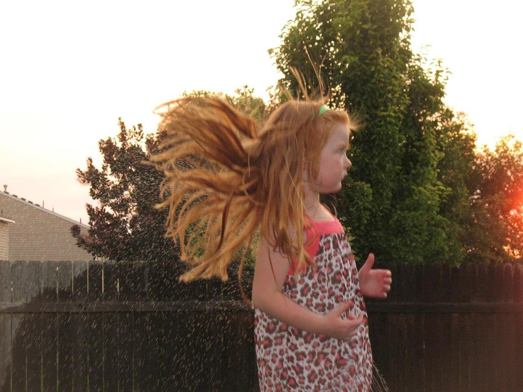 Cas jumping on the trampoline at home in Boise