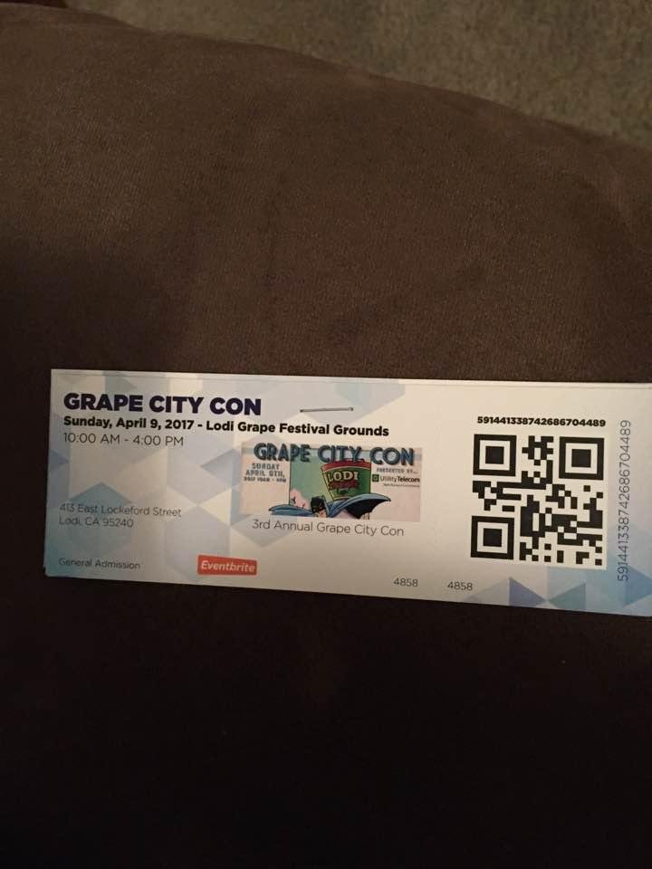 I won 4 tickets to the Grape City Con at the Lodi Grape Festival Grounds for this Sunday 4-9. Who wants them? First come first serve.......