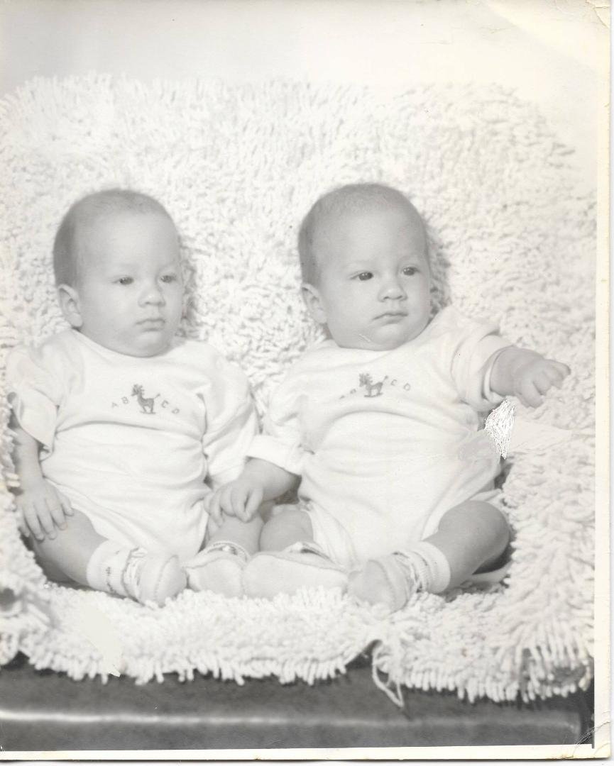 An old photo from 1953. Mark and I are doing our Winston Churchhill imitations.