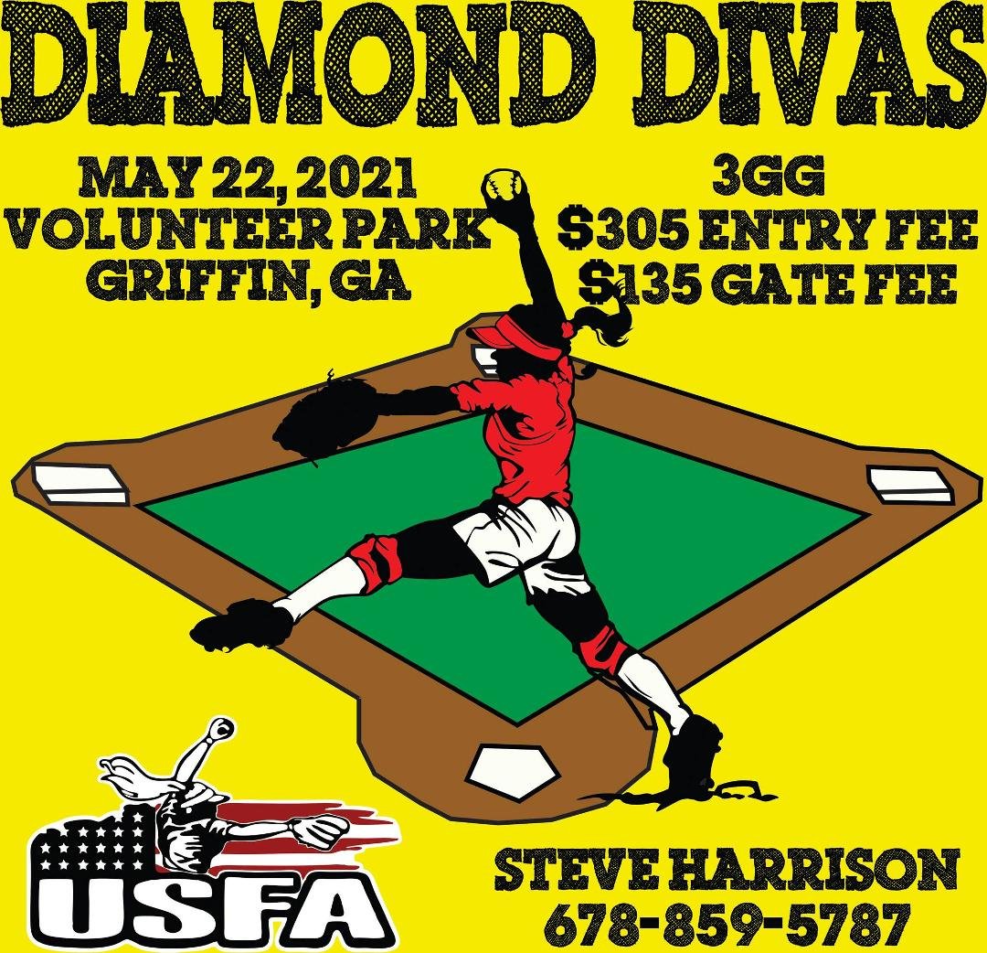 Please join us for our Diamond Divas tournament on May 22 at Volunteer Park. One pool, double. Let's fill this one up. Give me a call with any questions @ 678-859-5787 Thanks so much for your support! Steve Harrison USFast
