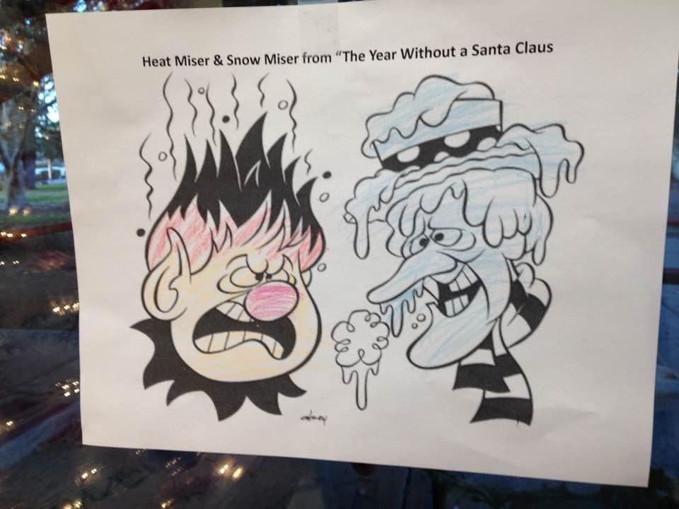 One of the kids at the library wanted to work on a Heat Miser/Snow Miser coloring page. Who am I to deny his childhood dream?