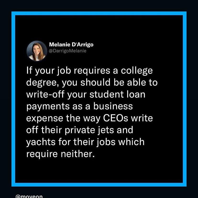 Y’all… I been saying this for a MINUTE! My college degree was a necessary expense, just like flights and hotels for work travel or containing education classes to stay relevant in my field.
IJS… 😑