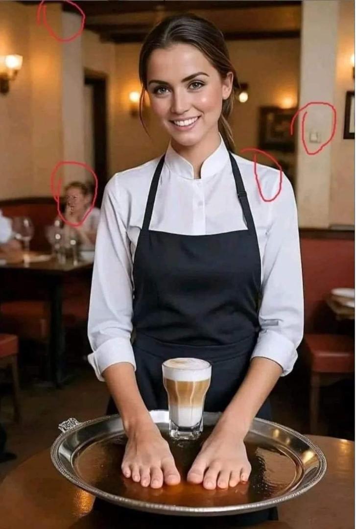 Tony Kneeland
People often ask me how to know for sure if an image was created by artificial intelligence. So I marked in the attached photo (in the red circles) some clues that make me suspect that it's a fabricated photo