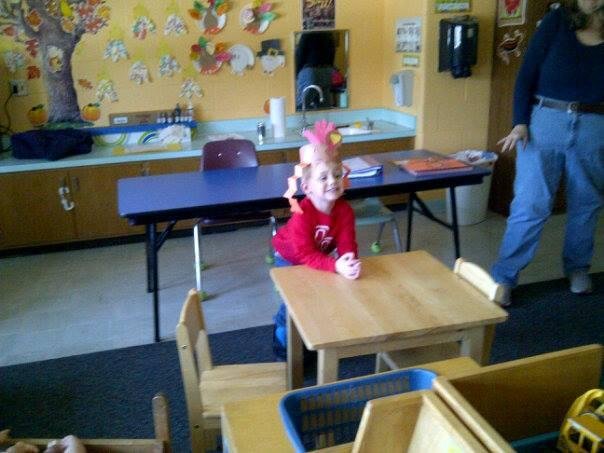 I picked josh up. At school and he had to show me his turkey hat they made it is really cute