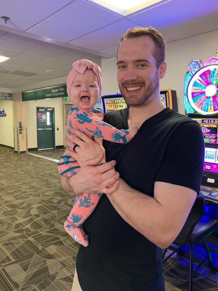 My precious great granddaughter and Dad on the way to Texas to see me