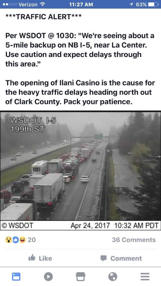Looks like it's ugly out on I-5 near La Center exit. Parking lots full and a medical emergency too.
I feel bad for folks that are just trying to get to regular jobs etc.