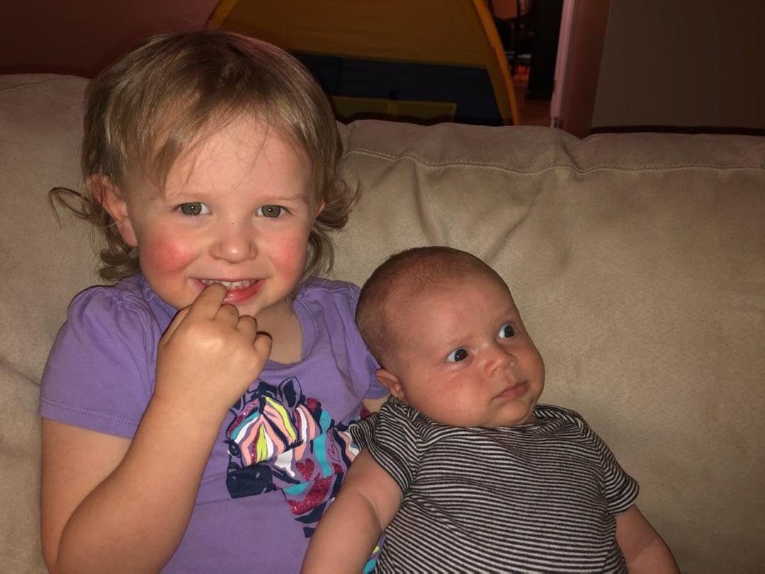 My 27 month granddaughter, Rowan Rachel with our new and only grandson, Sullivan David 6 weeks.