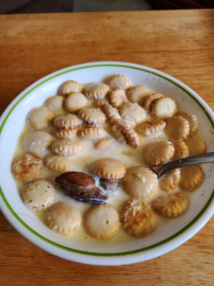 Well, it wasn't exactly like my mom's (she used FRESH oysters), but it was a lot like hers.  It was GOOD!  I used small oyster crackers, too.