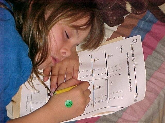 Somebody didn't finish her homework last night.