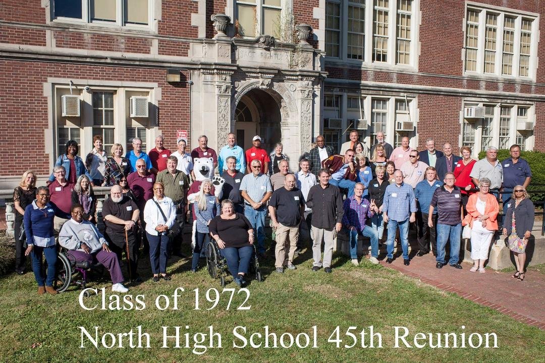 There was a great turnout for the 1972 class reunion, which was held in the North High School gymnasium. We had a wonderful time reminiscing, watching our Senior Olympics, remembering those who have passed, touring the buil