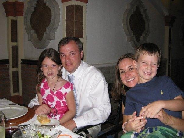 Bride and groom, flower girl and ring bearer