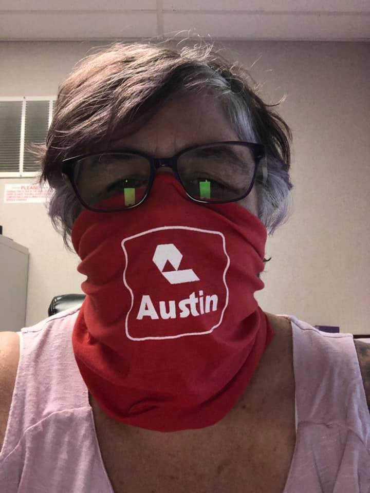 Company benefits now included a mask!! Welcome to 2020