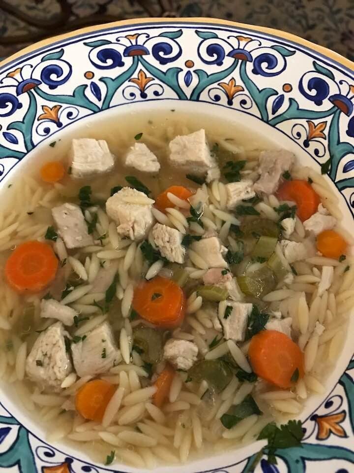 Loaded chicken soup with orzo and fresh herbs......just what the doctor ordered😀❤️