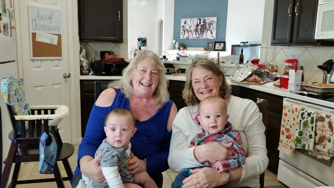 Me and my sister Pat with our grandsons Kai and Nolan.
