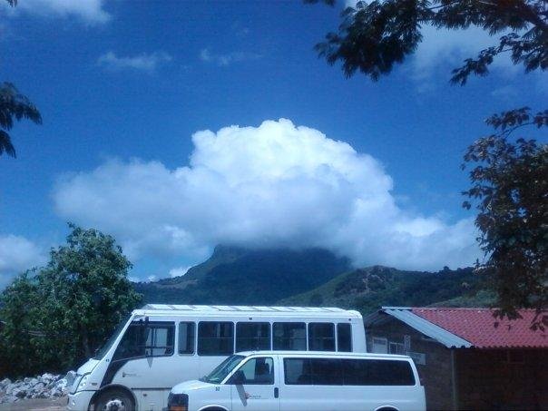 The local volcano, currently erupting.