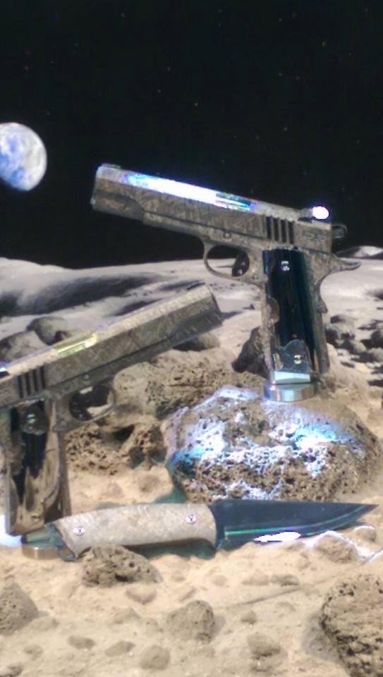 Cabot Firearms, made from a 4.5 Billion years old meteorite. Bids are over Million Dollars for the pair....