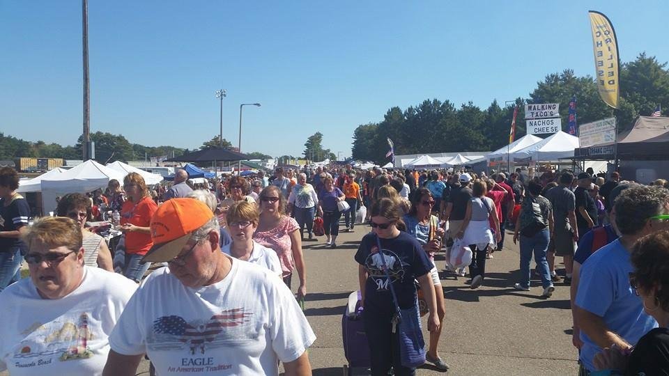 Huge craft fair at Cranberry Festival. A town of 350 hosting 100,000 visitors today and again tomorrow. Picture only shows about 20% of the exhibits.