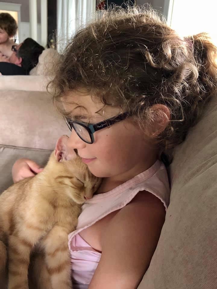 Our little peanut with her kitten, Angus. ❤️