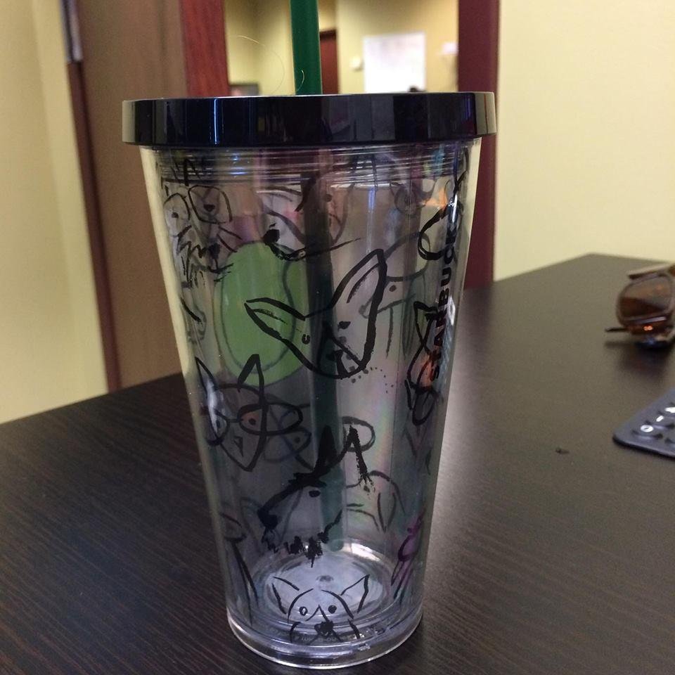 Check out my new Starbucks cup! Dogs with glasses! Could anything scream "Mel this is for You" more?