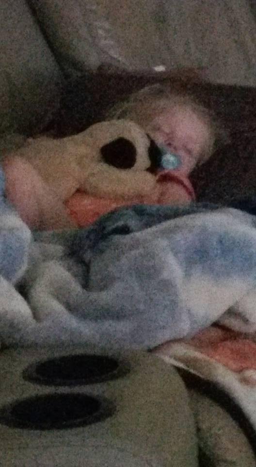 A blurry but precious pic of Sunny and her sleeping buddy napping at Gramma's