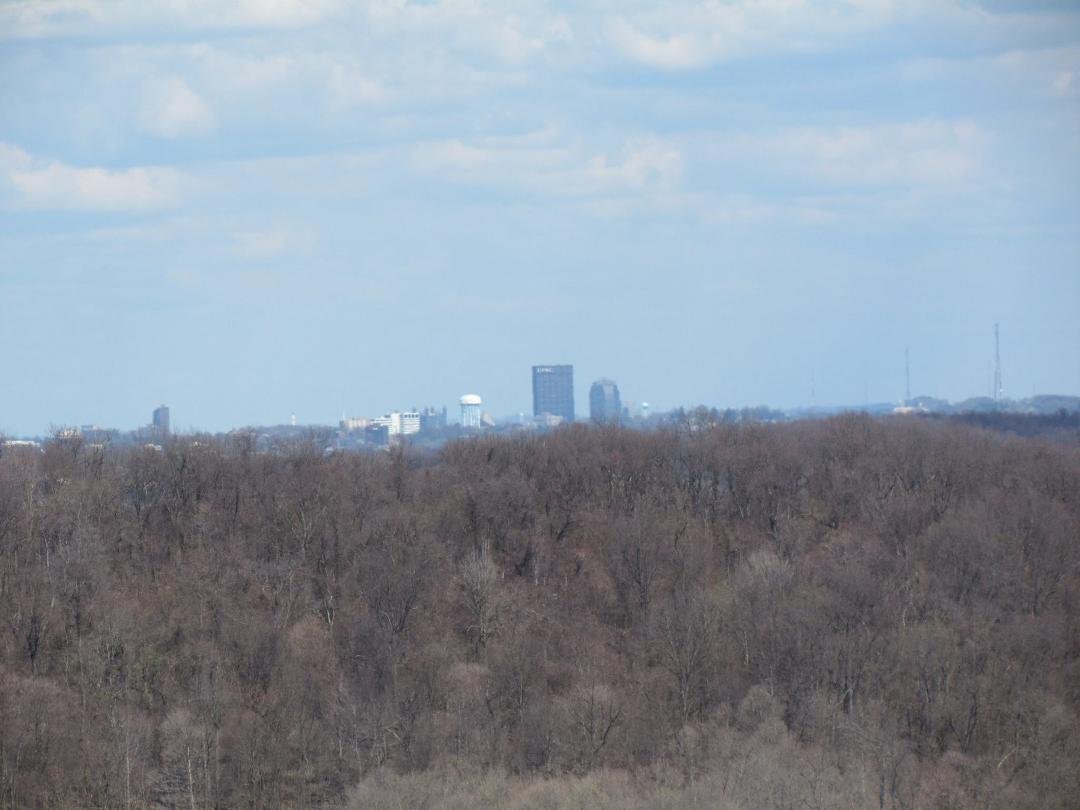 The camera zooms in closer to show the water tower on Greentree hill as well as the U.S. Steel Tower.